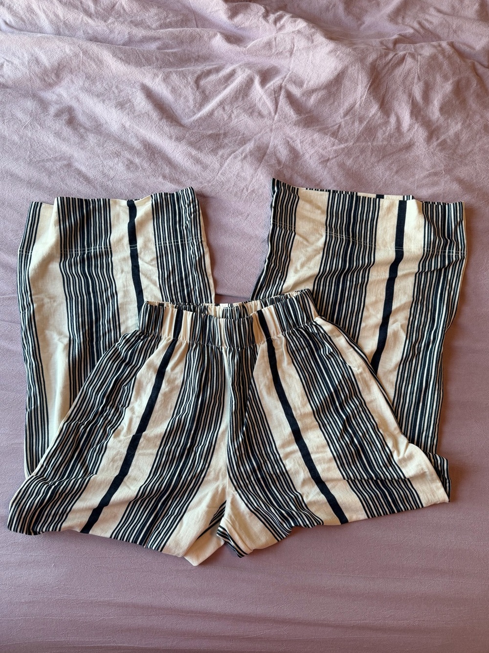Cream and Navy Striped Wide Leg pants
